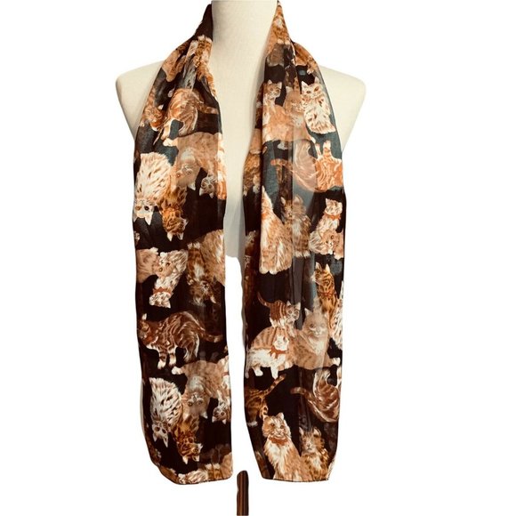 Cat Kitty Scarf Wrap VTG Korea Headwrap Kittens Sheer Rectangle 12” x 60” - Picture 3 of 7